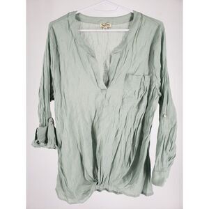 Lily White Roll Sleeve Blouse Top Sage Green‎ Twist Front V-Neck Size XL